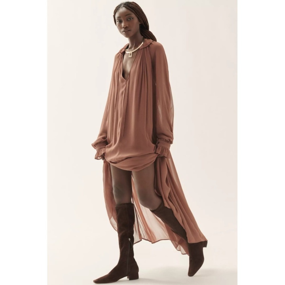 NEW Reformation Raven Knee-High Boots Suede Square Toe Block Heel Side Zip 6